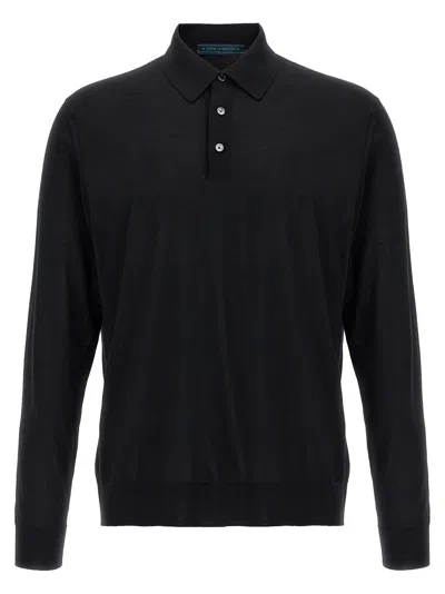 Kiton Long-sleeved Knitted Polo Shirt In Gray