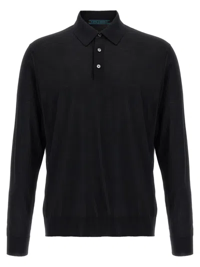Kiton Long-sleeved Knitted Polo Shirt In Gray