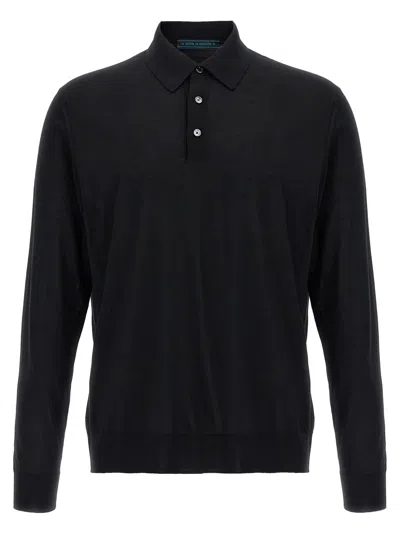 Kiton Long-sleeved Knitted Polo Shirt In Gray