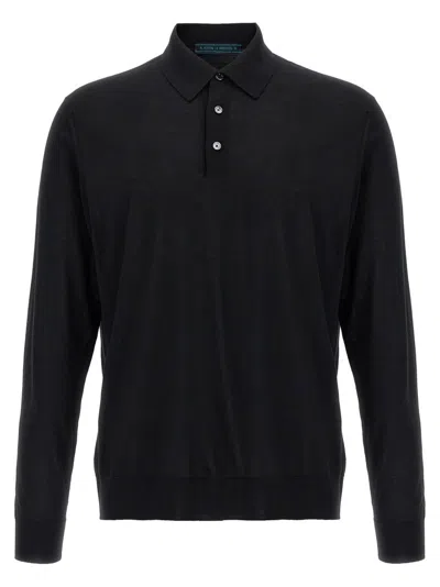 Kiton Long-sleeved Knitted Polo Shirt In Gray