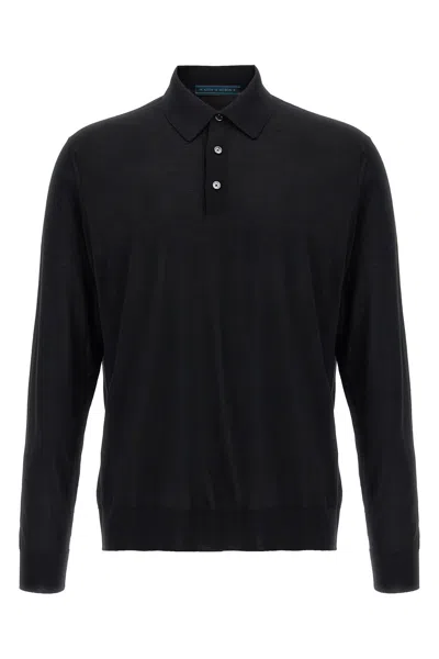 Kiton Long-sleeved Knitted Polo Shirt In Gray