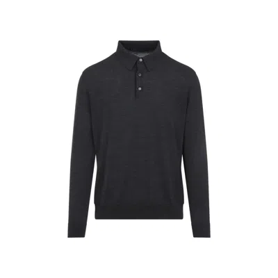 Kiton Grey Wool Polo In Black