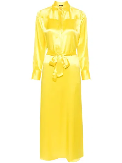 Kiton Classic-collar Silk Shirtdress In Yellow