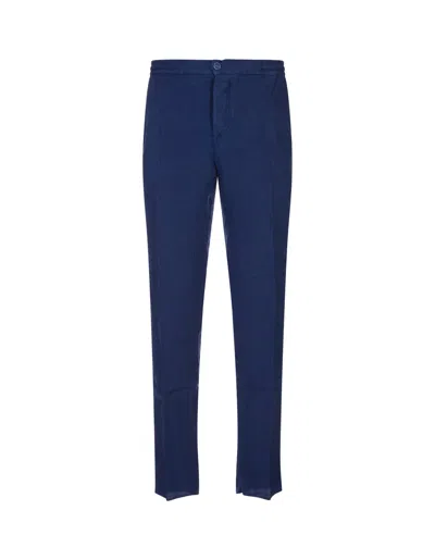 Kiton Cobalt Blue Linen Trousers With Elasticised Waistband