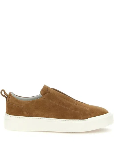 Kiton Slip-on Suede Leather Sneakers In Brown