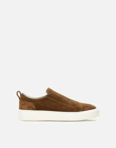 Kiton Cognac Suede Leather Slip On Sneakers