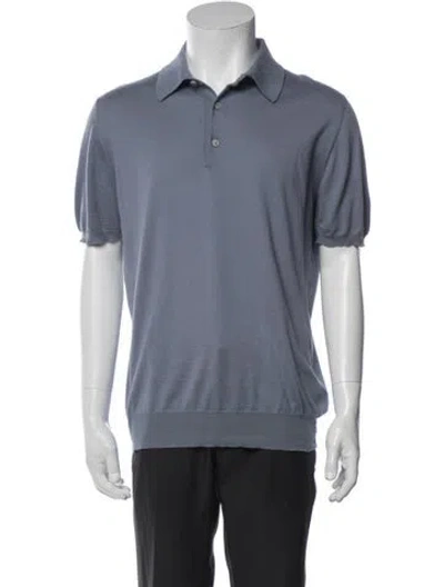 Pre-owned Kiton Collar Short Sleeve Polo Shirt In Blue