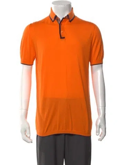 Pre-owned Kiton Collar Short Sleeve Polo Sweater In Orange
