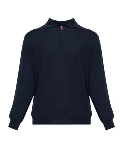 Kiton Collared Long-sleeved Knit Sweater In Blue