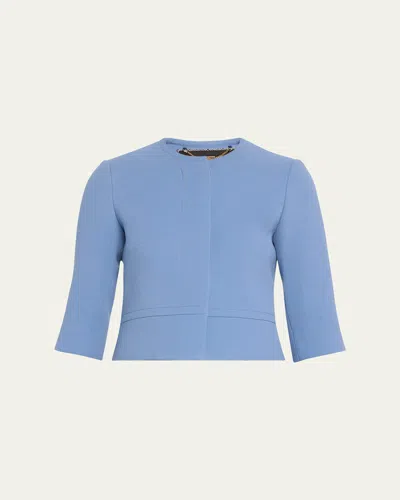 Kiton Collarless Wool Crepe Jacket In Lt Blu