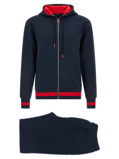 Kiton Color-block Cotton Pant Suit In Blue