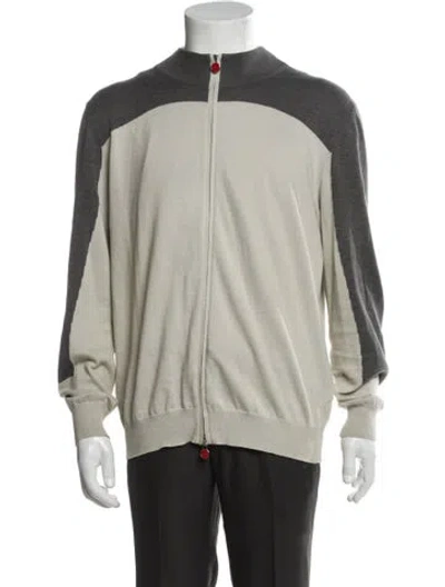 Pre-owned Kiton Colorblock Pattern Bomber Jacket In Gray