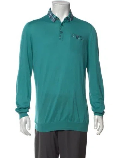 Pre-owned Kiton Colorblock Pattern Collar Polo Sweater In Blue/green