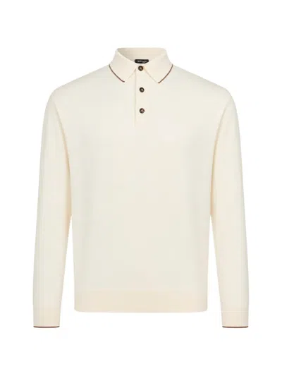 Kiton Contrast-trim Long-sleeve Polo Shirt In Neutral