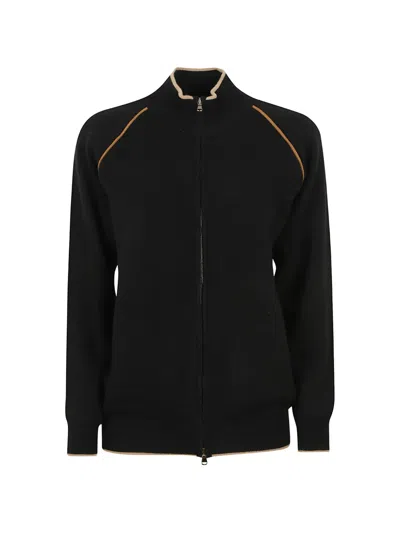 Kiton Contrast-trim Zip-up Cardigan In Black