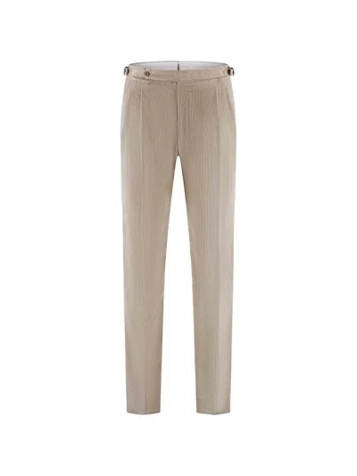 Kiton Corduroy-effect Pleated Trousers In Neutrals