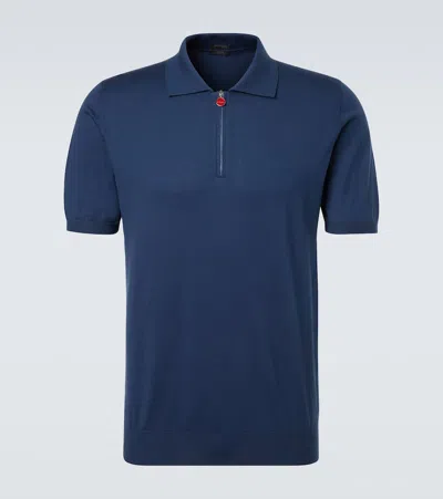 Kiton Cotton Half-zip Polo Shirt In Blue