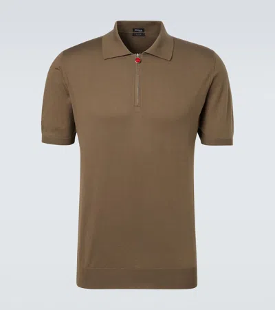 Kiton Cotton Half-zip Polo Shirt In Brown