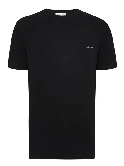 Kiton Cotton Jersey T-shirt With Embroidered Logo Pocket In Black