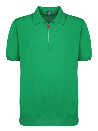Kiton Zip-up Cotton Polo Shirt In Green