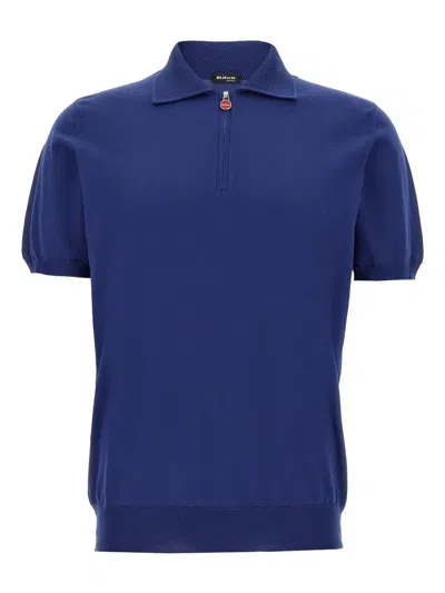 Kiton Ribbed Cuffs Polo Shirt With Short Sleeves In Blue