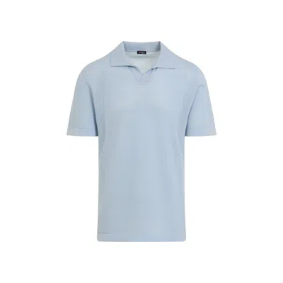 Kiton Cotton Polo Shirt Perforated Fabric In Blue