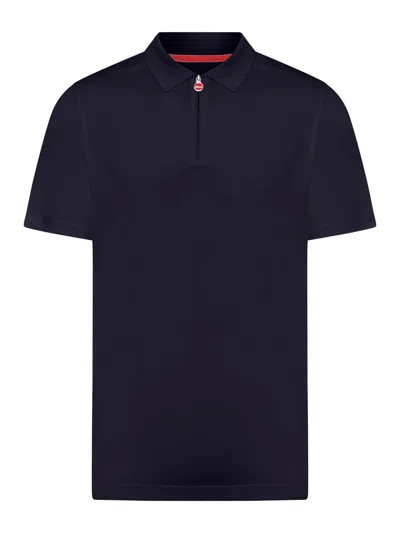 Kiton Cotton Polo Shirt With Zip In Blue