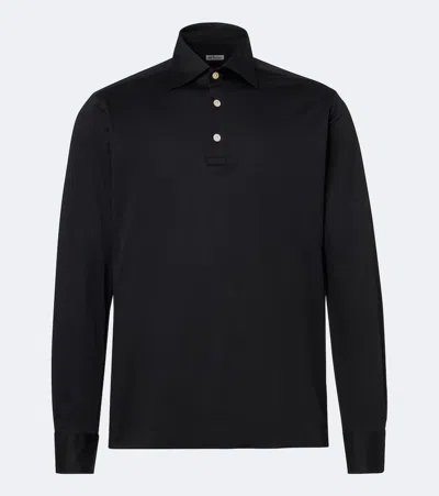 Kiton Cotton Poplin Polo Top In Blue