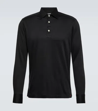 Kiton 'positano' Button-down Collar Polo Shirt In Black