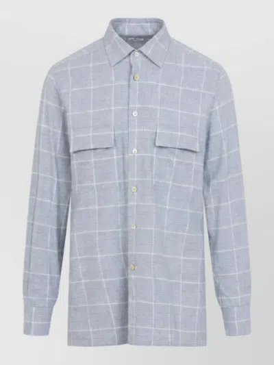 Kiton Azzurro Flanel Shirt In Blue