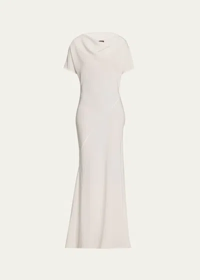 Kiton Cowl-neck Panelled Trumpet Silk Gown In Wht