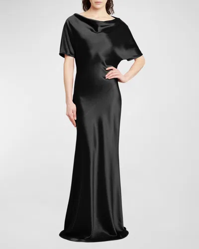 Kiton Cowl-neck Satin Gown In Blk