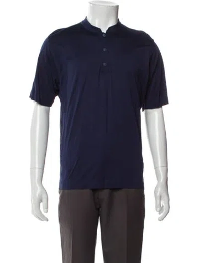 Pre-owned Kiton Crew Neck Short Sleeve Henley In Blue