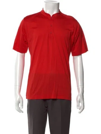 Pre-owned Kiton Crew Neck Short Sleeve Henley In Red