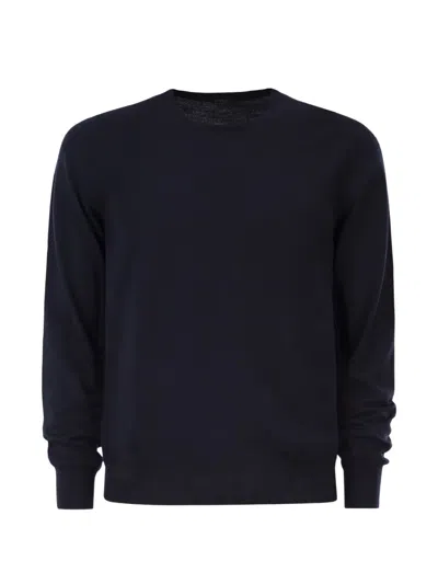 Kiton Long-sleeved Wool Crew Neck Jumper In Blue