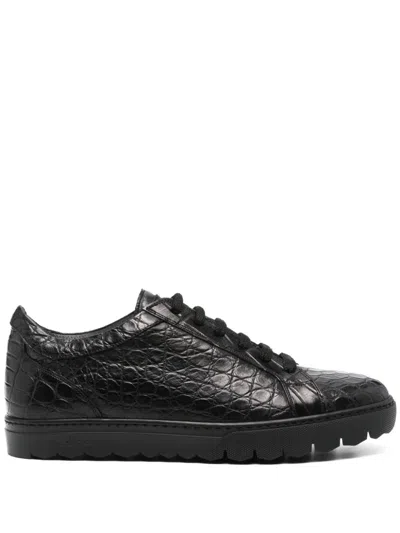 Kiton Crocodile-embossed Leather Sneaker In Black