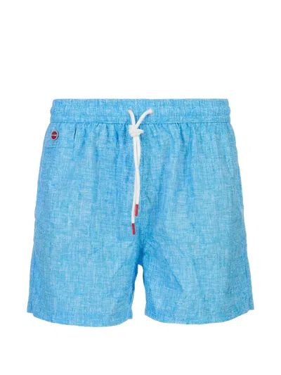 Kiton Crosshatch-pattern Drawstring Swim Shorts In Blue