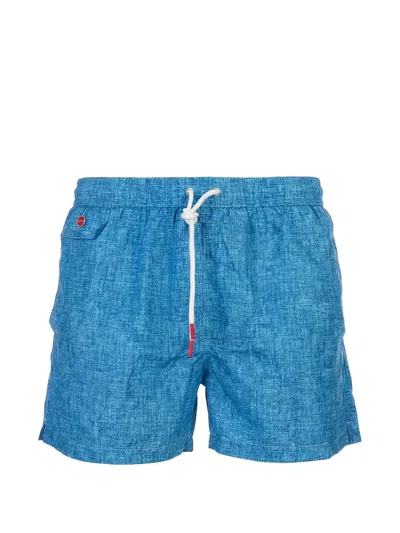 Kiton Crosshatch-print Swim Shorts In Blue