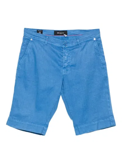 Kiton Cuffed-hem Linen Blend Shorts In Blue