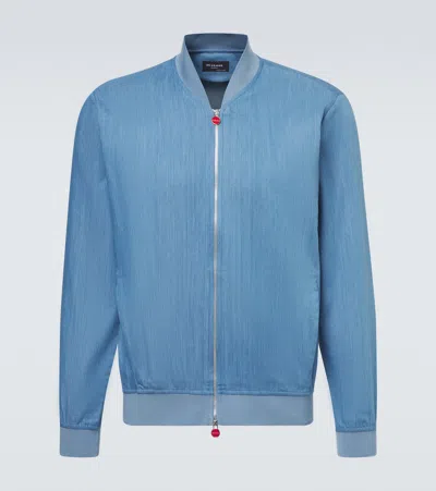 Kiton Denim Bomber Jacket In Blue