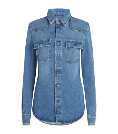 Kiton Denim Long-sleeve Shirt In Blue