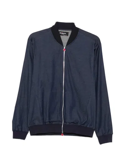 Kiton Denim Zip-up Bomber Jacket In Navy