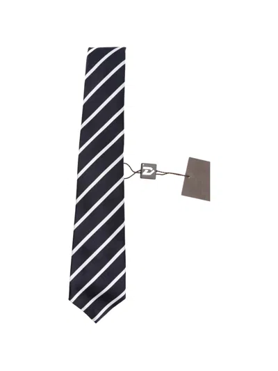 Kiton Diagonal-stripe Silk Tie In Black