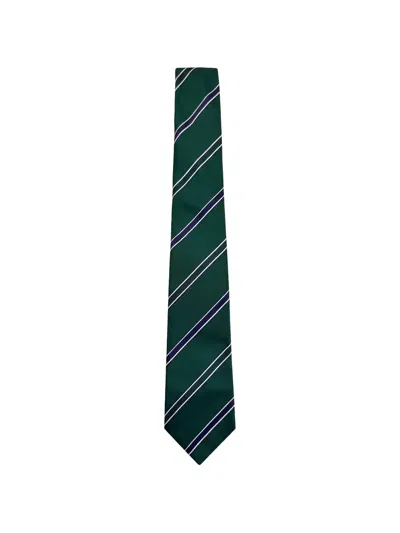Kiton Diagonal-stripe Tie In Green
