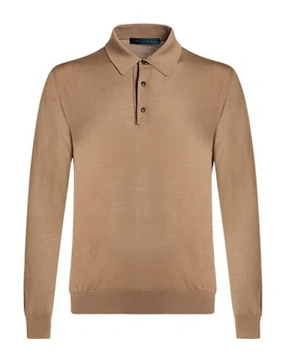 Kiton Diamante Blue Man Polo Shirt Sand Size 40 Wool In Neutral