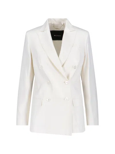 Kiton Double-breasted Canvas Blazer In White
