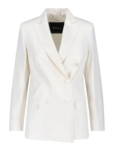 Kiton Double-breasted Blazer With Front Pockets And Back Vent In White