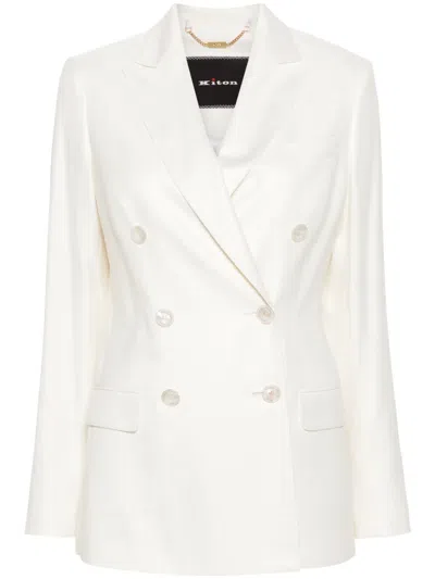 Kiton Double-breasted Blazer With Front Pockets And Back Vent In White