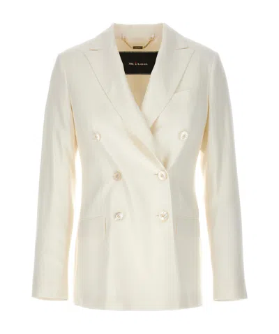 KITON DOUBLE-BREASTED CANVAS BLAZER