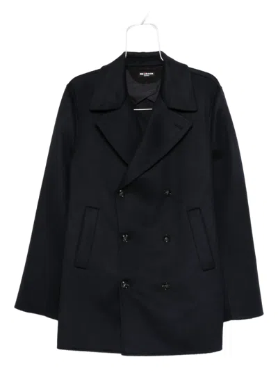 Kiton Double-breasted Cashmere Coat In Black